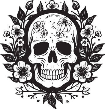 Blooming Darkness Thick Lineart Skull and Flower Combinations
