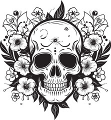 Botanical Decay Thick Lineart Skulls and Flowers