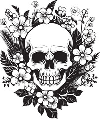 Botanical Darkness Thick Lineart Flower and Skull Illustrations