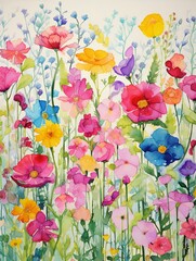 Spring Meadow Florals: Vibrant Watercolor Paintings for Cottage Wall Decor