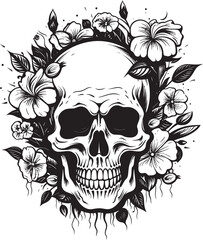 Botanical Bones Thick Lineart Flowers Intertwined with Skulls