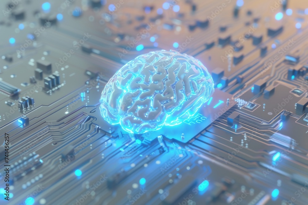 Poster ai brain chip cognitive neuroengineering. artificial intelligence quantum gate mind brain training a