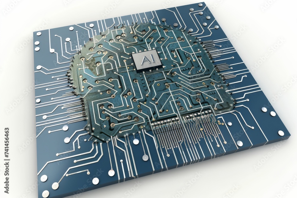 Poster ai brain chip ar. artificial intelligence brain computer interface future mind transistors axon. sem