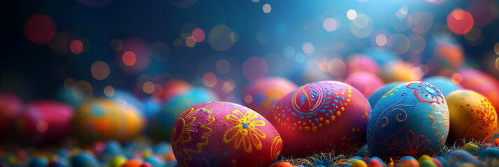 colorful easter eggs,Vibrant Easter Celebration. New Year Banner Edition - obrazy, fototapety, plakaty