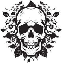 Blooms in Decay Thick Lineart Compositions of Skulls and Flowers