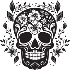 Floral Gravitas Thick Lineart Skull and Flower Artistry