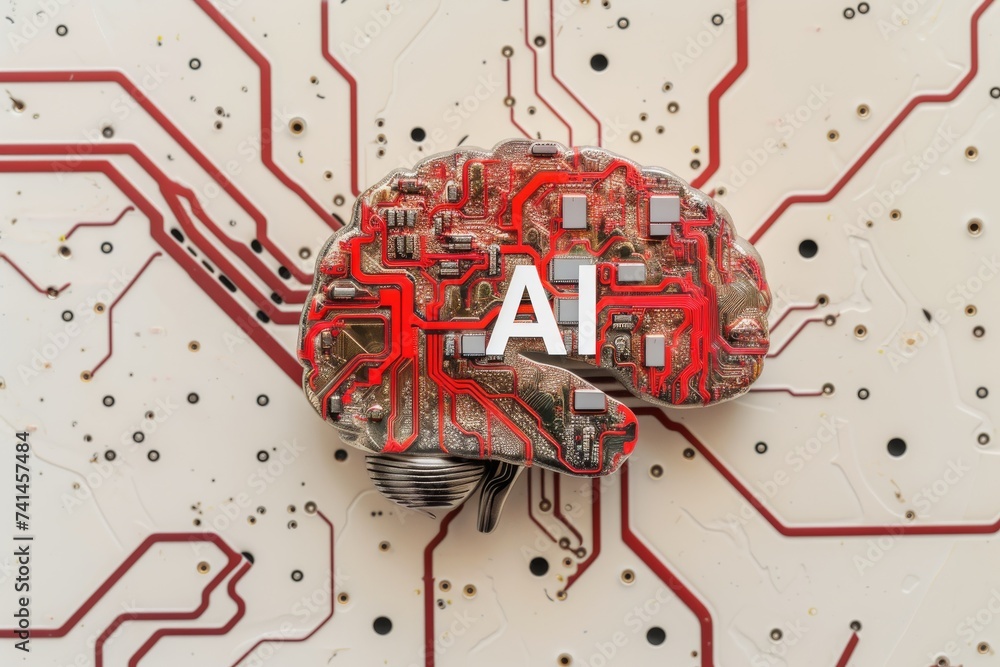 Poster ai brain chip healthtech benefit. artificial intelligence neon lime freeze mind cloud provider axon.