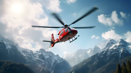 Rescue Helicopter Flying in the Sky - obrazy, fototapety, plakaty