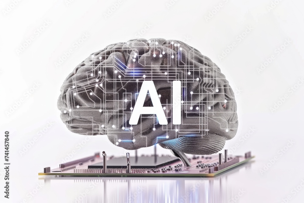 Aufkleber ai brain chip neon mango orange. artificial intelligence informatics training mind infusion pumps ax