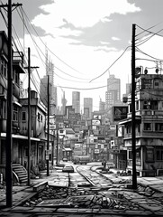 Urban Black & White Cityscapes: Landscape Poster of Busy City Streets and Crossroads