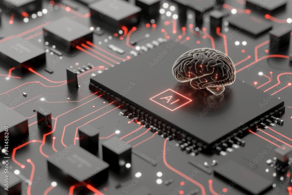Poster ai brain chip potassium channels. artificial intelligence visual effects mind presynaptic neuron axo