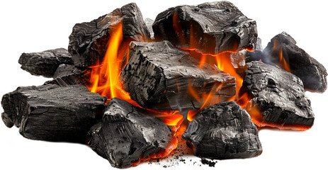 charcoal PNG, fire with red-hot coal on transparent background PNG, burning coals, and warm orange flames, for add fireplace Decorate a barbecue or retouch food photos graphic resources