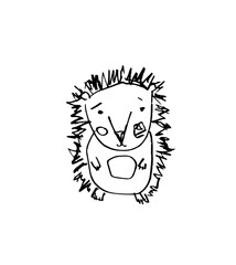 Hedgehog. Hand drawn graphic vector. Contour lines pencil drawing.