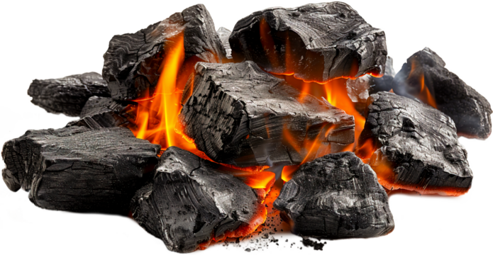 charcoal PNG, fire with red-hot coal on transparent background PNG, burning coals, and warm orange flames, for add fireplace Decorate a barbecue or retouch food photos graphic resources