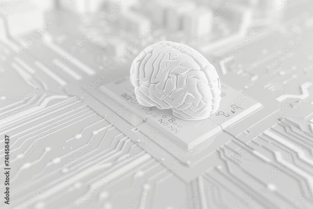 Poster ai brain chip modem. artificial intelligence transformation human mind mind circuit board. neuronal 