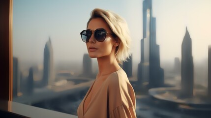 Stylish and Rich Blonde Woman Enjoying Dubai