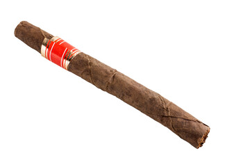 Hand rolled cigar isolated on white background