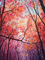 Vibrant Autumn Canopies: Twilight Serenity Among Fall Trees