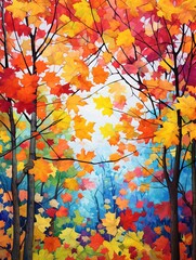 Saturated Fall Colors: Vibrant Autumn Leaf Canopies & Bright Landscape