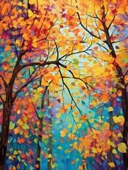 Vibrant Autumn Canopy: Saturated Fall Colors in Bright Landscape