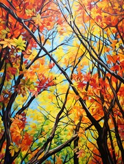 Vibrant Autumn Leaf Canopies: Saturated Fall Colors Landscape