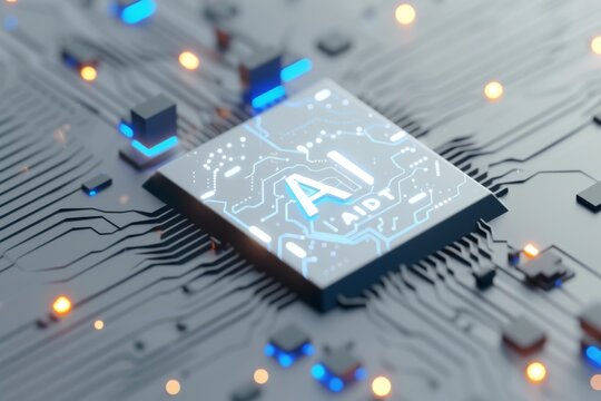 AI Brain Chip microphone. Artificial Intelligence memory sharing mind electromagnetic compatibility axon. Semiconductor processor cooler circuit board long term evolution