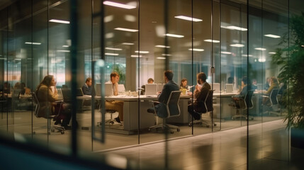 Fototapeta premium Business workplace with people sitting in work