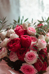 bouquet of white and pink roses