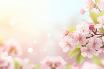 apple tree branch of a flowering tree on blurred background with copy space