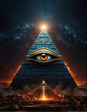 A large pyramid with an all-seeing eye