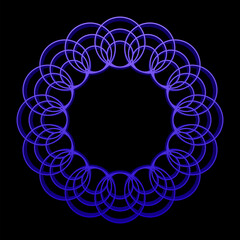 Patterned volumetric blue frame on a black background. Vintage 3d frame for text. Background for poster or card design.