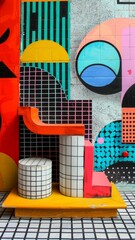 Geometric pattern podium, bold shapes, colorful