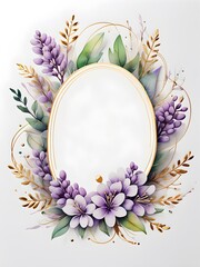 purple Flower Frame Watercolor Vector set. Flora Wreath Watercolor. Flower with gold frame. Rose and anemone flower. Wedding flower frame.
