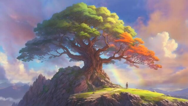 tree on the hill and clouds