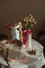 vintage workspace for writing diary 