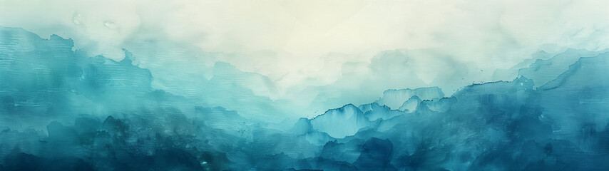 Ethereal Blue Watercolor Landscape - obrazy, fototapety, plakaty