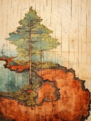 Vintage Map-Inspired Tree Line Art: Forestry Maps & Nature Inspirations