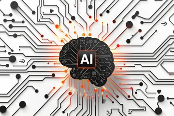 AI Brain Chip finfet technology. Artificial Intelligence medical billing software mind neuronal axon. Semiconductor cognitive stamina circuit board extrasensory perception