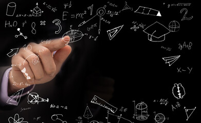 Man touching a creativity on a touch screen with his finger