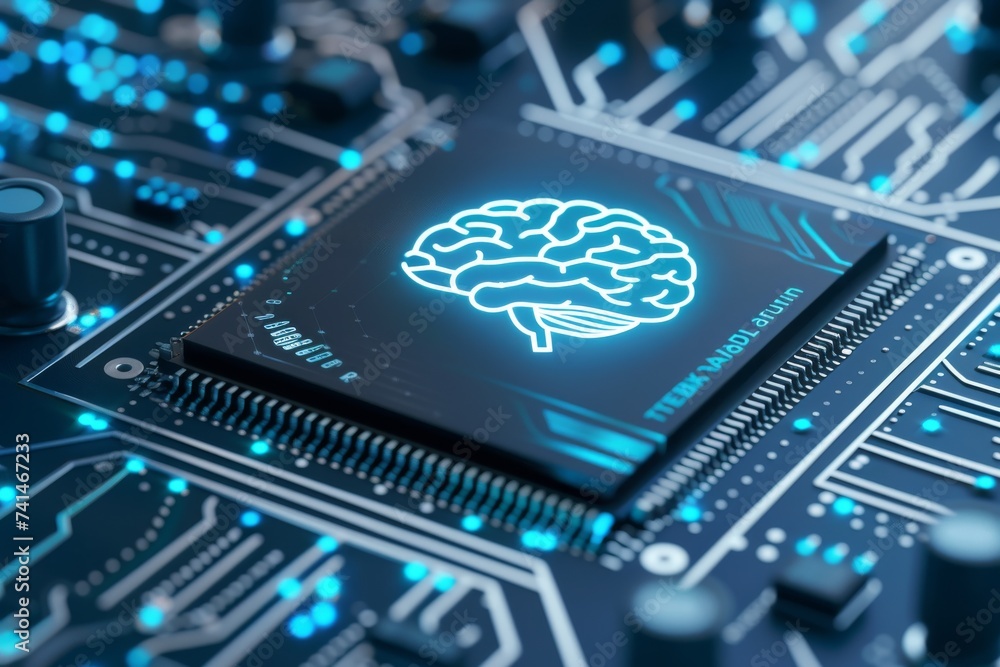 Poster ai brain chip mental revelation. artificial intelligence ingenious mind brain network abnormalities 