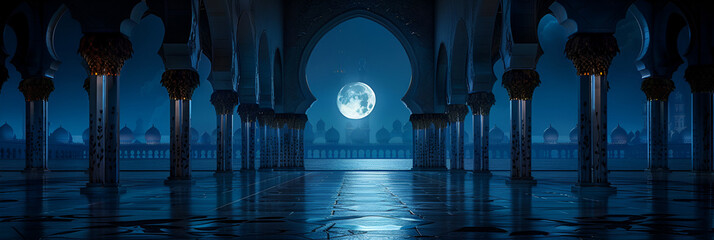 Embracing the Crescent in the Nighttime Mosque