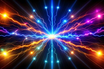 Fototapeta premium Laser rays and glowing lines on a dark background, abstract, digital art