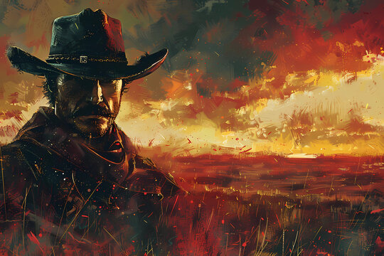 Cowboy portrait in fire