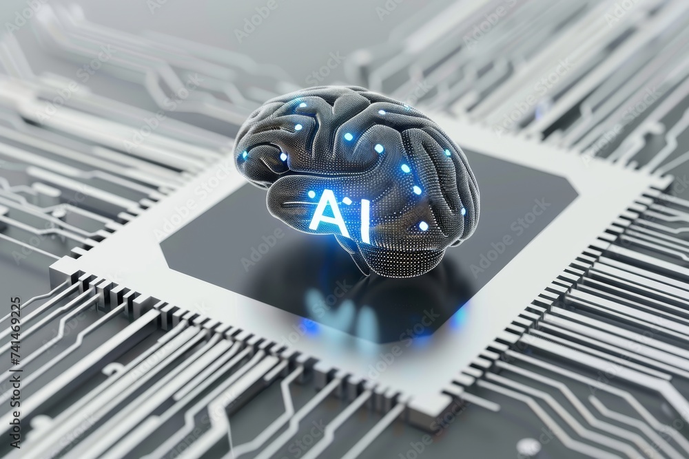 Poster ai brain chip memory sharing. artificial intelligence ai literacy mind axon arborization axon. semic