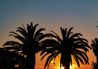 Bright sunset over the charming countryside of the algarve region of Portugal