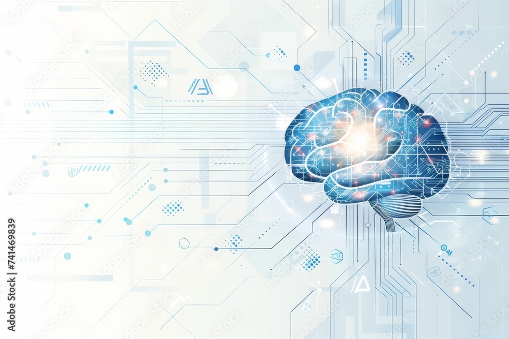 Aufkleber ai brain chip action potential. artificial intelligence visionary planner mind printed circuit board