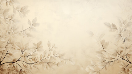 backdrop is a beige delicate background with a frame of floral ornament, warm parchment color and autumn tree branches - 741470008