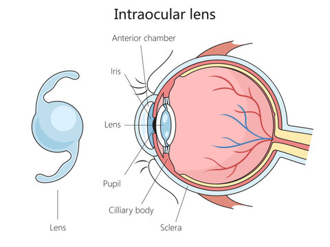 Intraocular lens structure diagram hand drawn schematic vector illustration. Medical science educational illustration