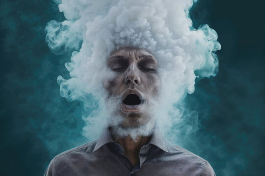 Overwhelmed man with steam coming out of his head. Generative AI image
