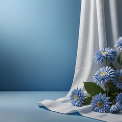 Mock up for presentation Blue flowers on a blue background